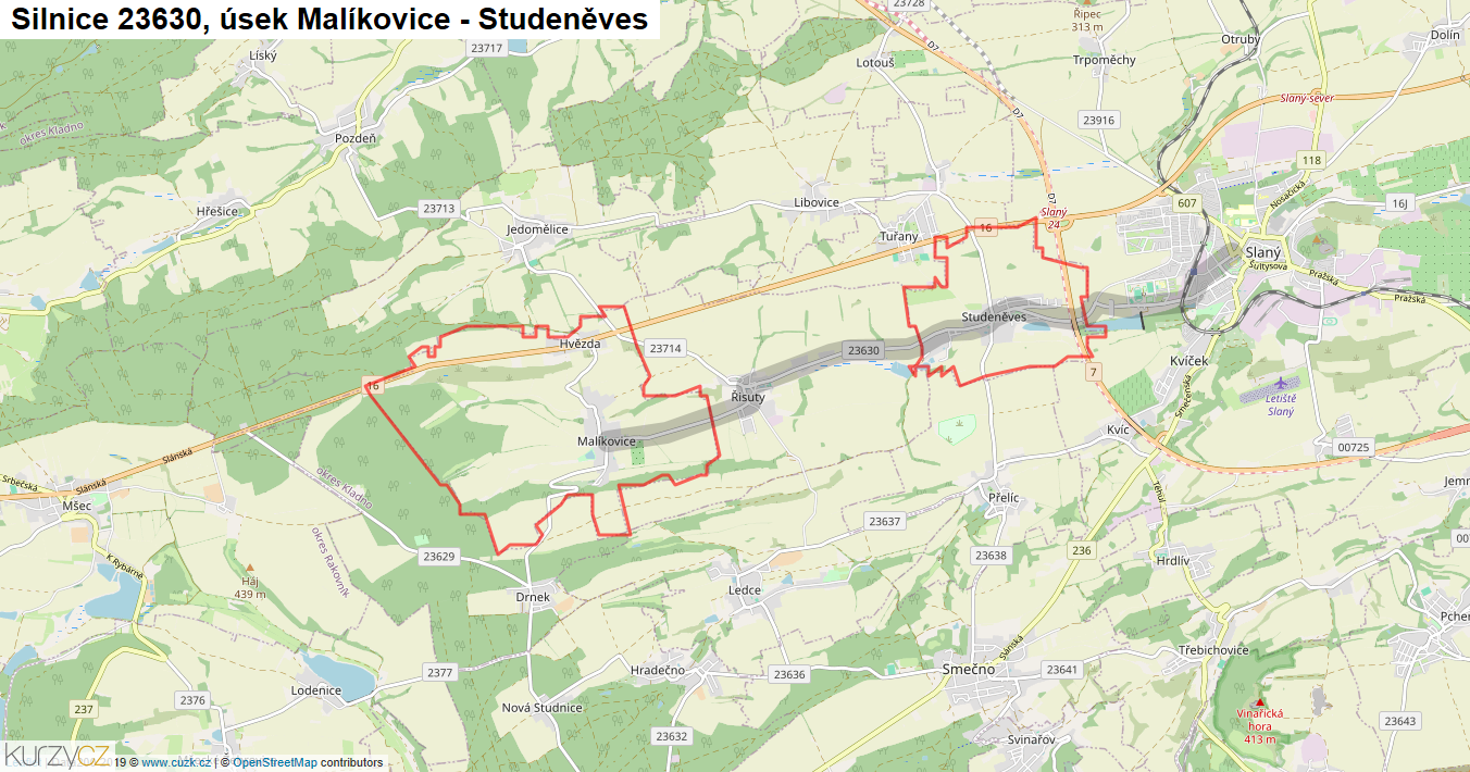 Úsek Malíkovice - Studeněves, Silnice 23630 - Mapa