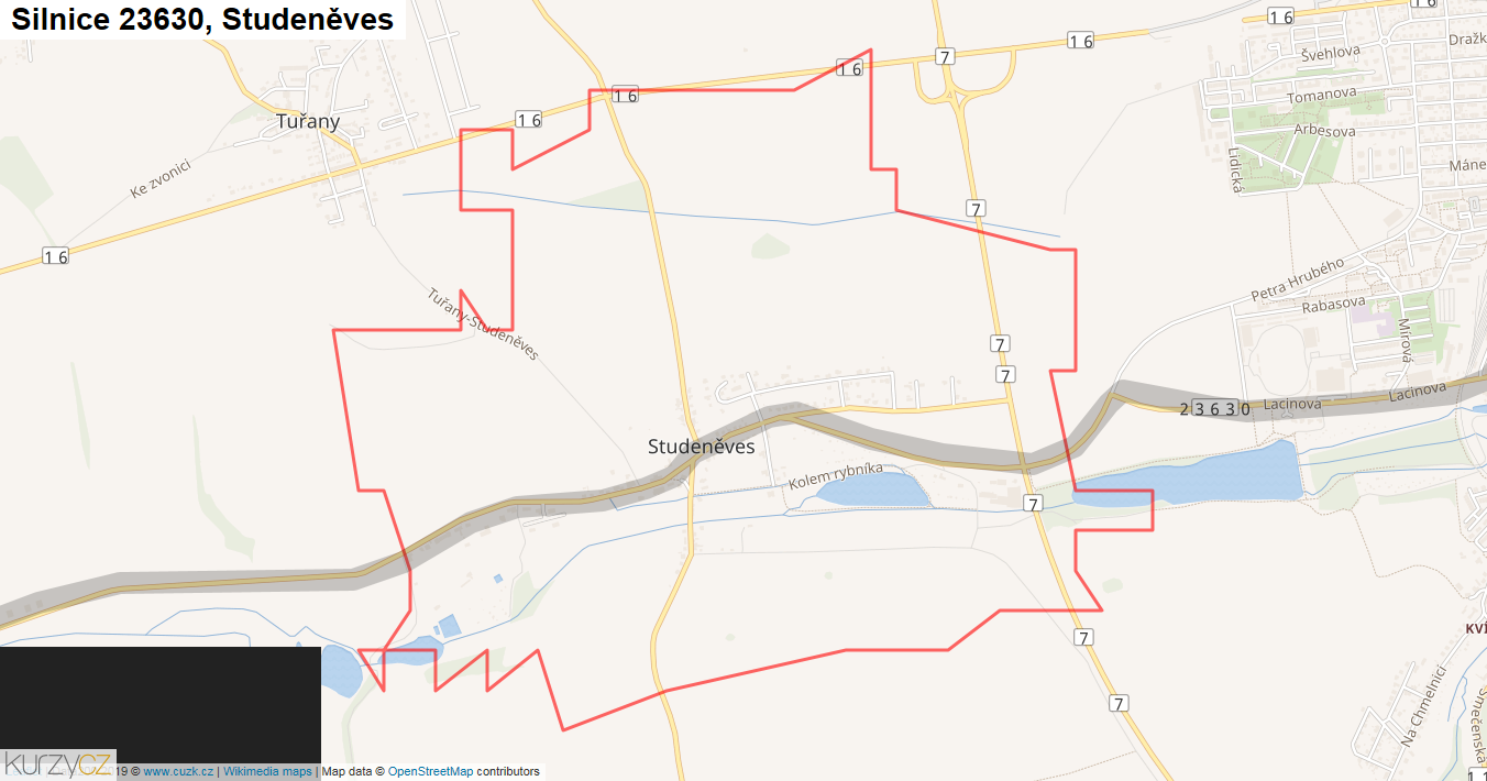 Studeněves, Silnice 23630 - Mapa