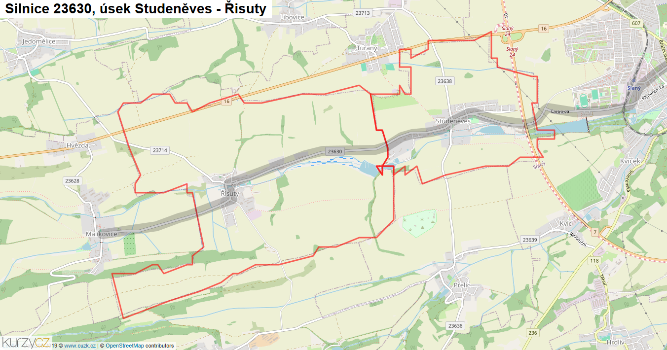 Úsek Studeněves - Řisuty, Silnice 23630 - Mapa