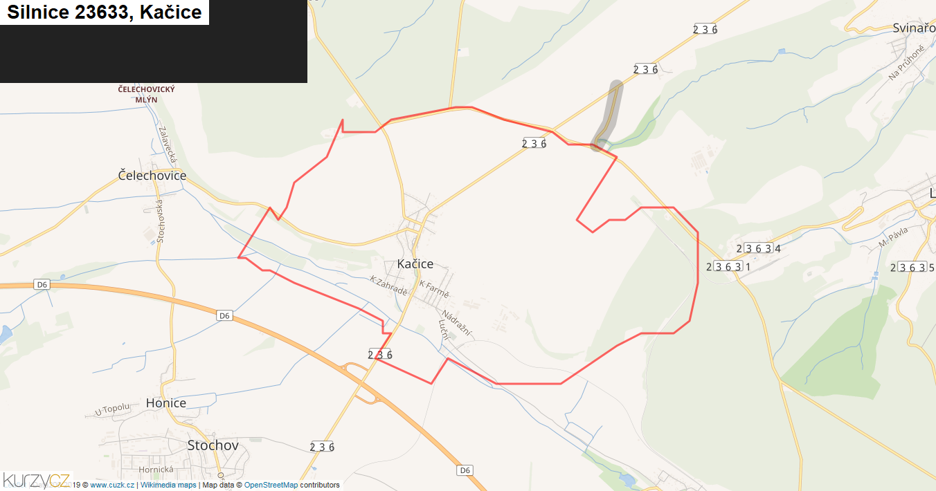 Kačice, Silnice 23633 - Mapa
