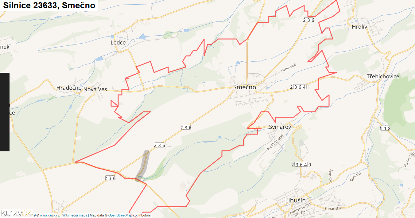 Smečno, Silnice 23633 - Mapa