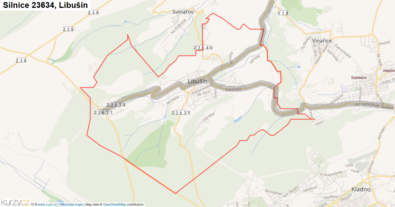 Libušín, Silnice 23634 - Mapa