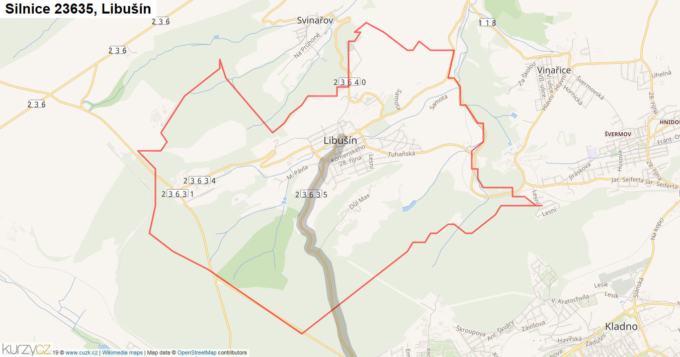 Libušín, Silnice 23635 - Mapa