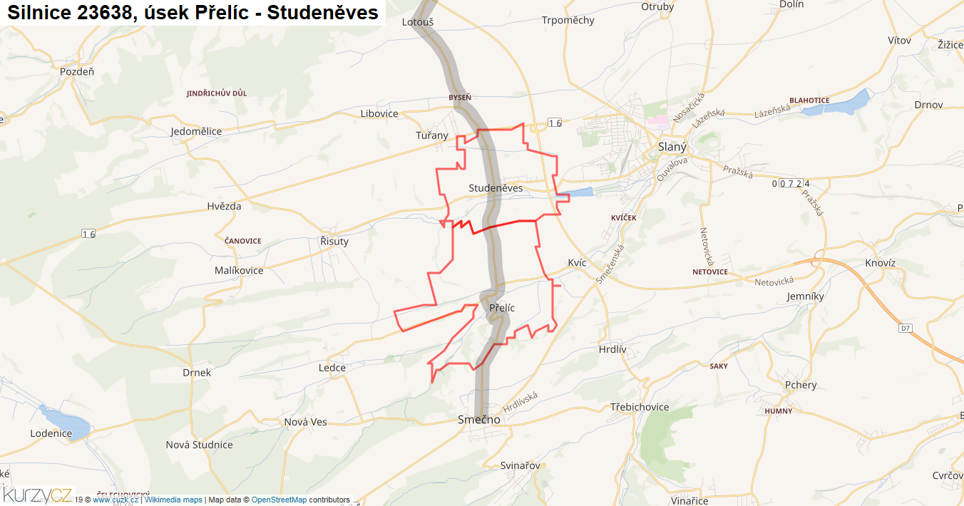 Úsek Přelíc - Studeněves, Silnice 23638 - Mapa