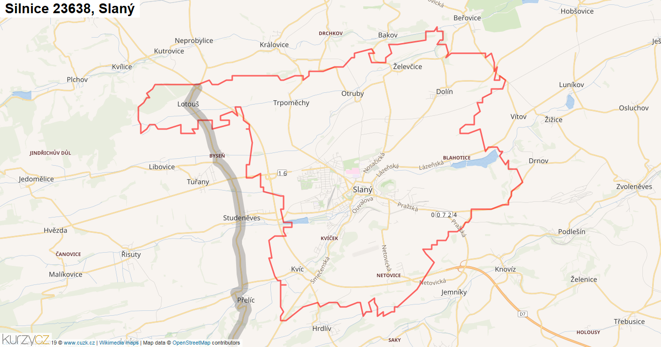 Slaný, Silnice 23638 - Mapa