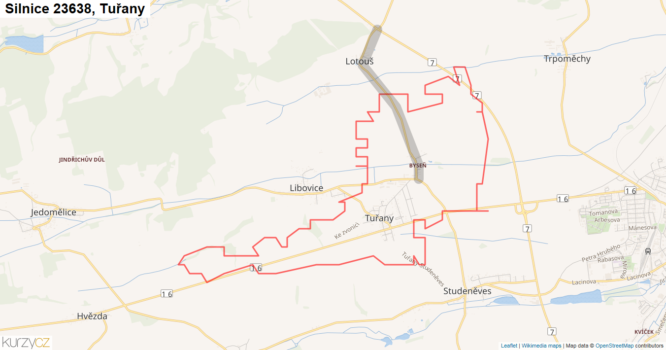 Tuřany, Silnice 23638 - Mapa