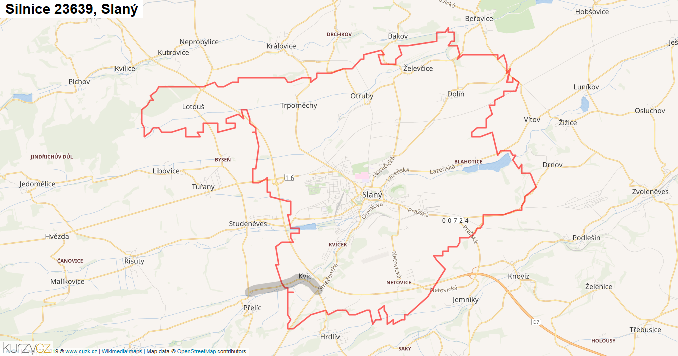 Slaný, Silnice 23639 - Mapa