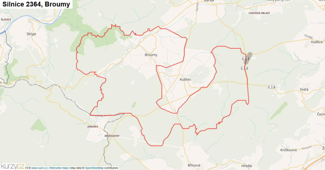 Broumy, Silnice 2364 - Mapa