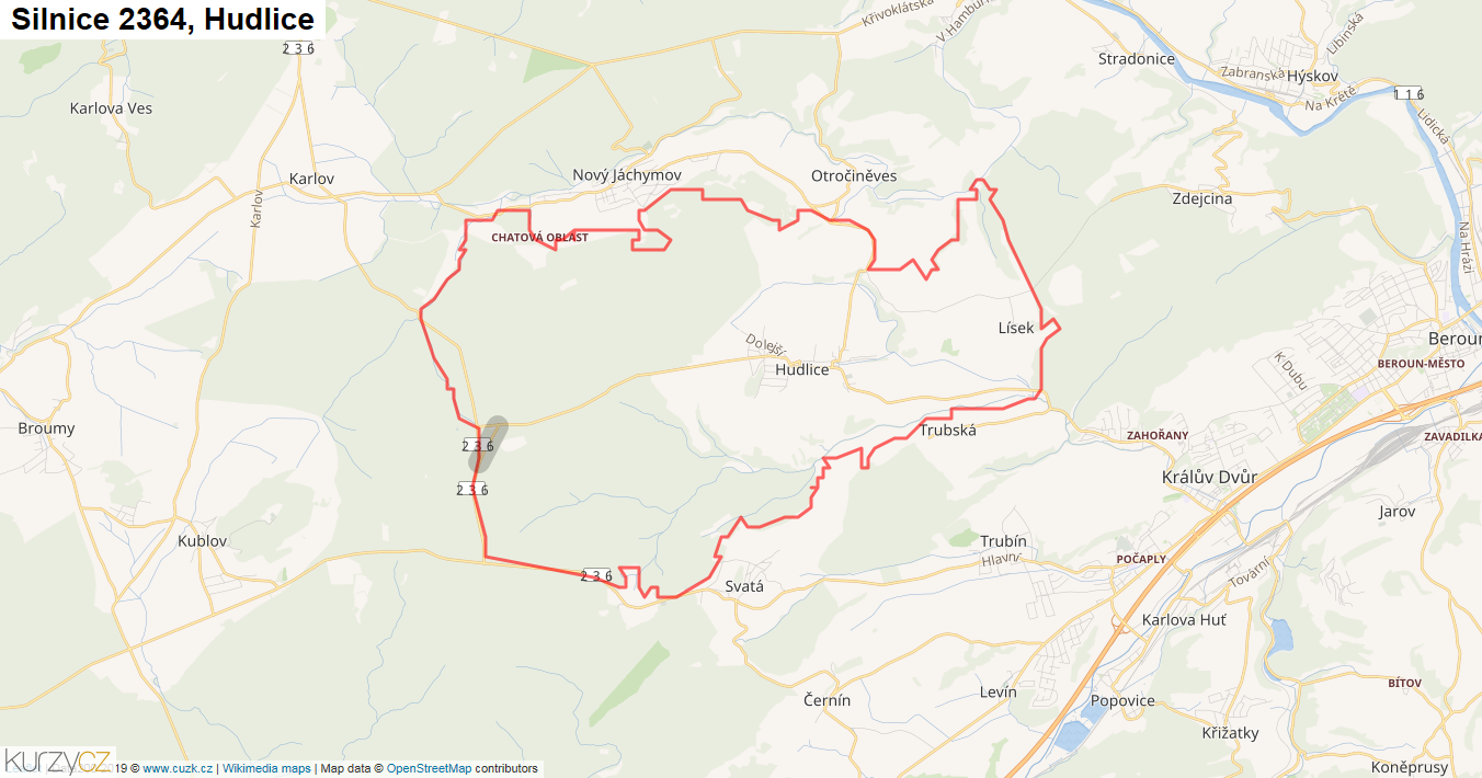 Hudlice, Silnice 2364 - Mapa