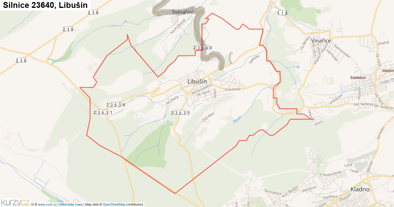 Libušín, Silnice 23640 - Mapa
