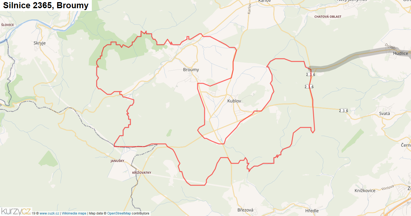 Broumy, Silnice 2365 - Mapa