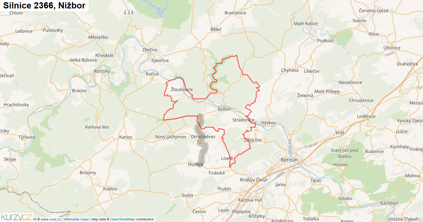 Nižbor, Silnice 2366 - Mapa