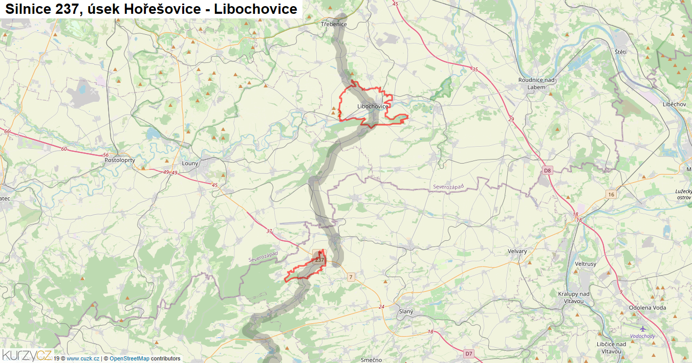 Úsek Hořešovice - Libochovice, Silnice 237 - Mapa