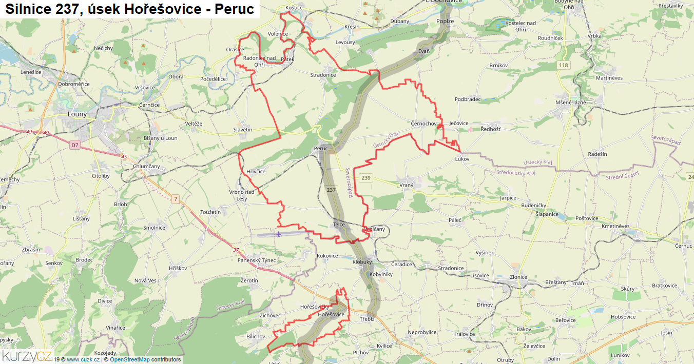 Úsek Hořešovice - Peruc, Silnice 237 - Mapa