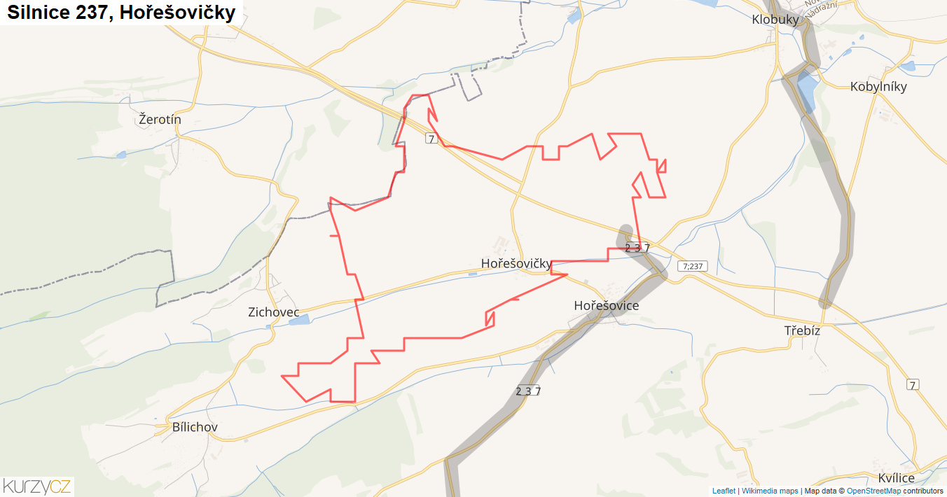 Hořešovičky, Silnice 237 - Mapa