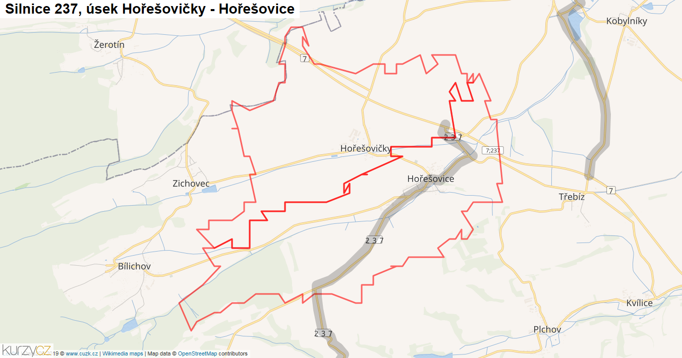 Úsek Hořešovičky - Hořešovice, Silnice 237 - Mapa