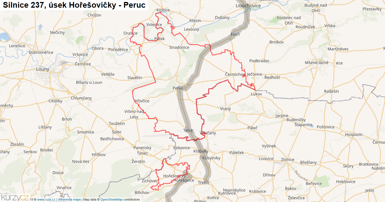 Úsek Hořešovičky - Peruc, Silnice 237 - Mapa