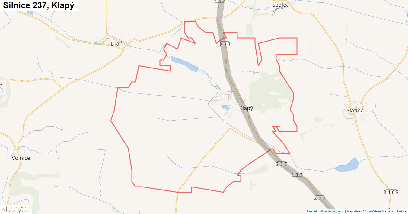 Klapý, Silnice 237 - Mapa