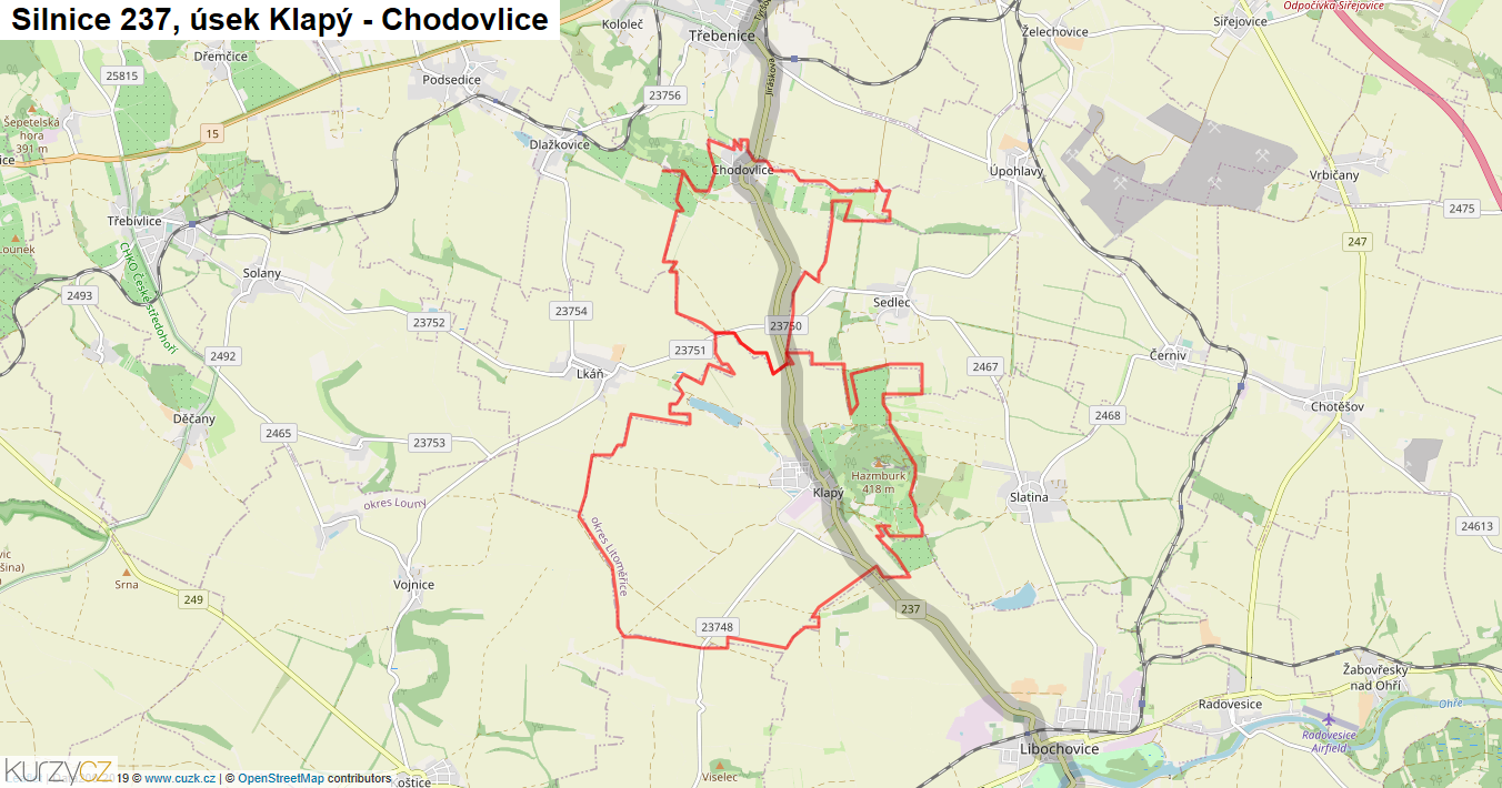 Úsek Klapý - Chodovlice, Silnice 237 - Mapa