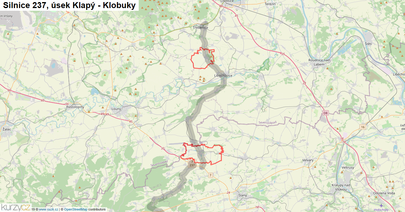 Úsek Klapý - Klobuky, Silnice 237 - Mapa