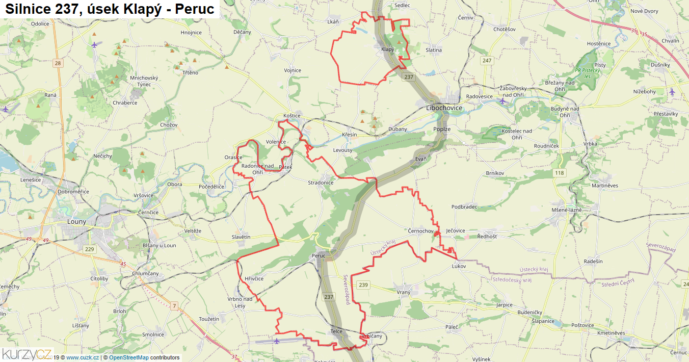 Úsek Klapý - Peruc, Silnice 237 - Mapa