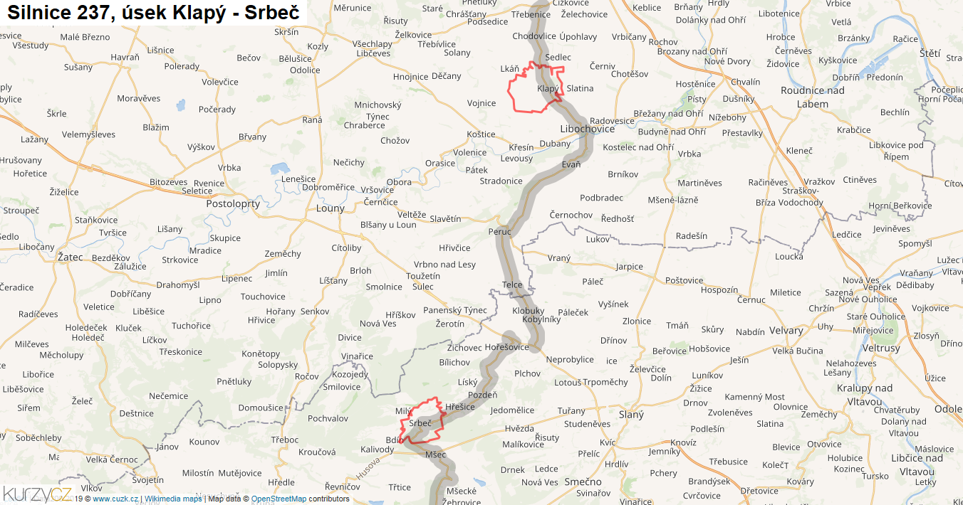 Úsek Klapý - Srbeč, Silnice 237 - Mapa