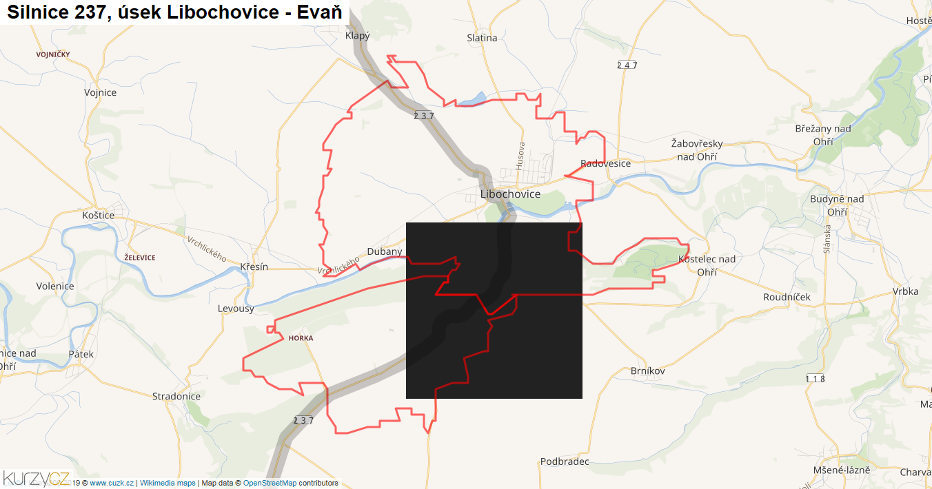 Úsek Libochovice - Evaň, Silnice 237 - Mapa