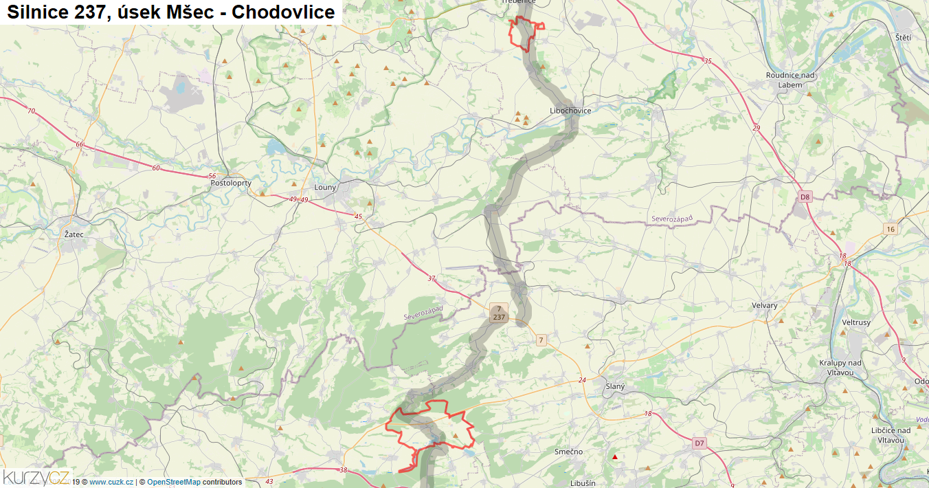Úsek Mšec - Chodovlice, Silnice 237 - Mapa