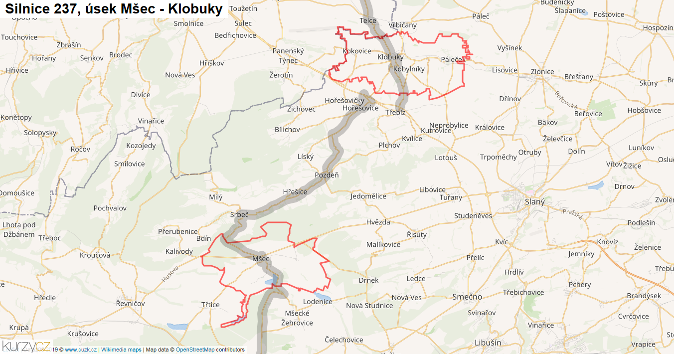 Úsek Mšec - Klobuky, Silnice 237 - Mapa