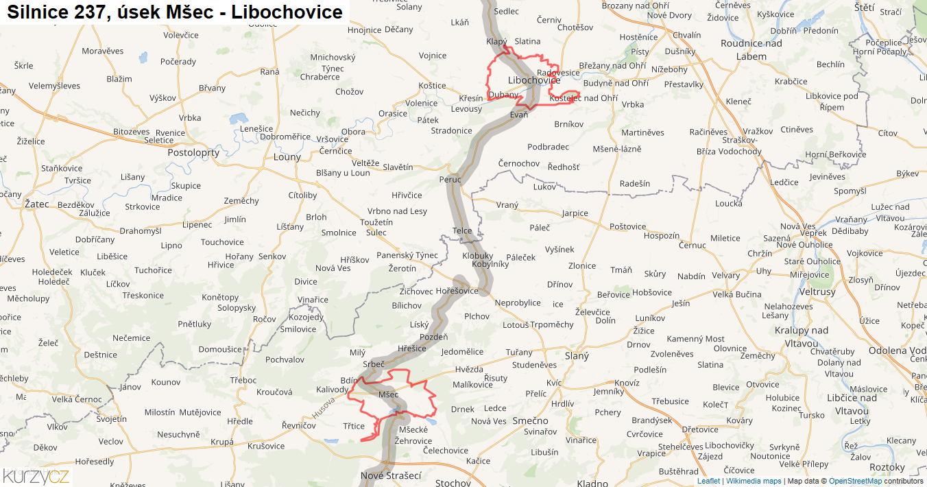Úsek Mšec - Libochovice, Silnice 237 - Mapa