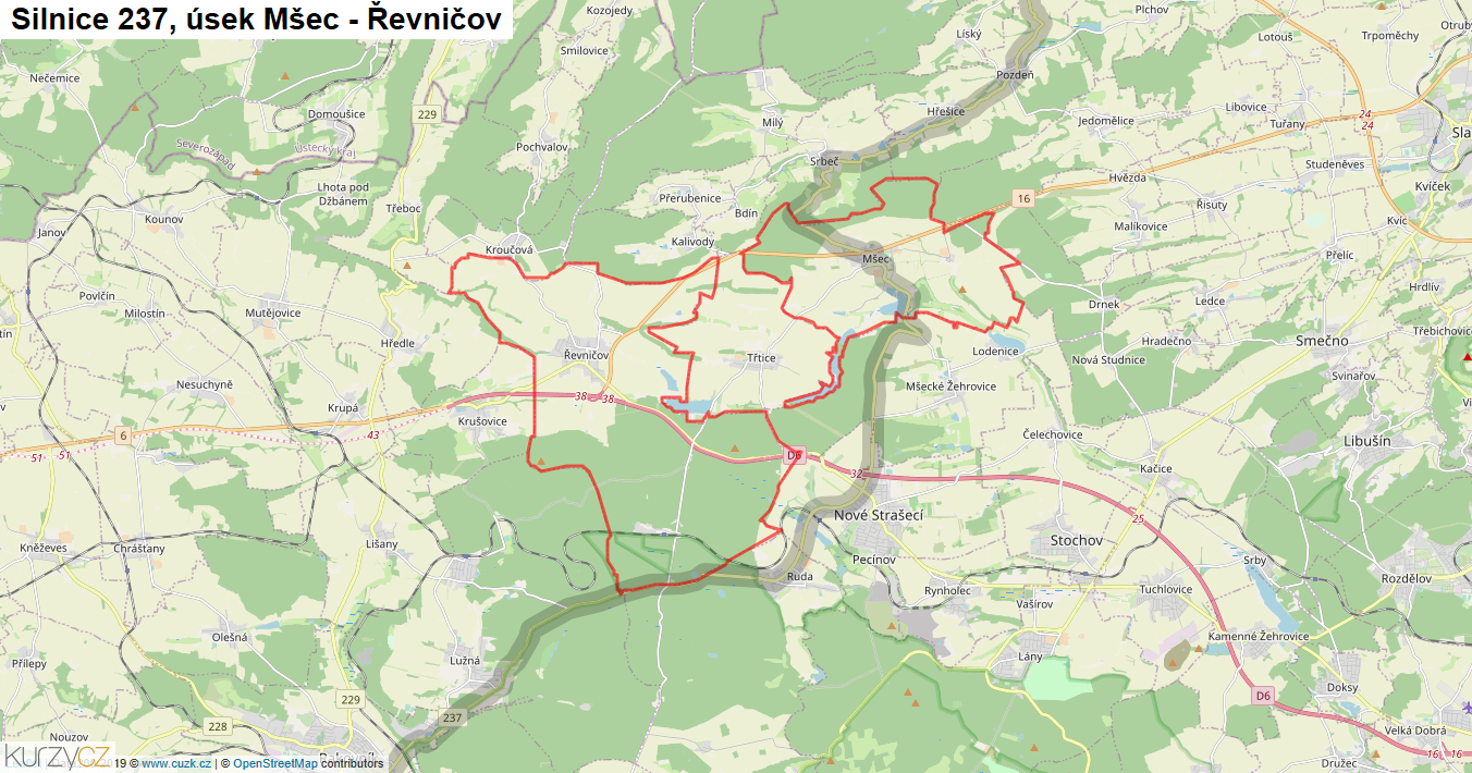 Úsek Mšec - Řevničov, Silnice 237 - Mapa