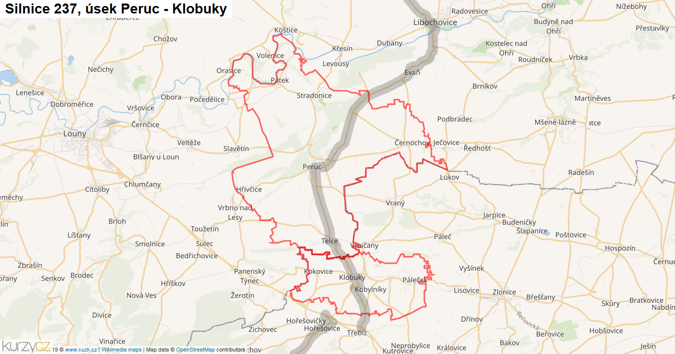 Úsek Peruc - Klobuky, Silnice 237 - Mapa