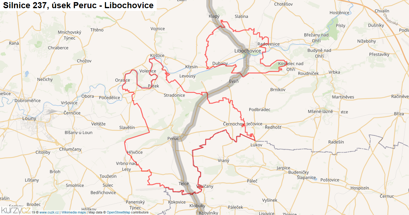 Úsek Peruc - Libochovice, Silnice 237 - Mapa