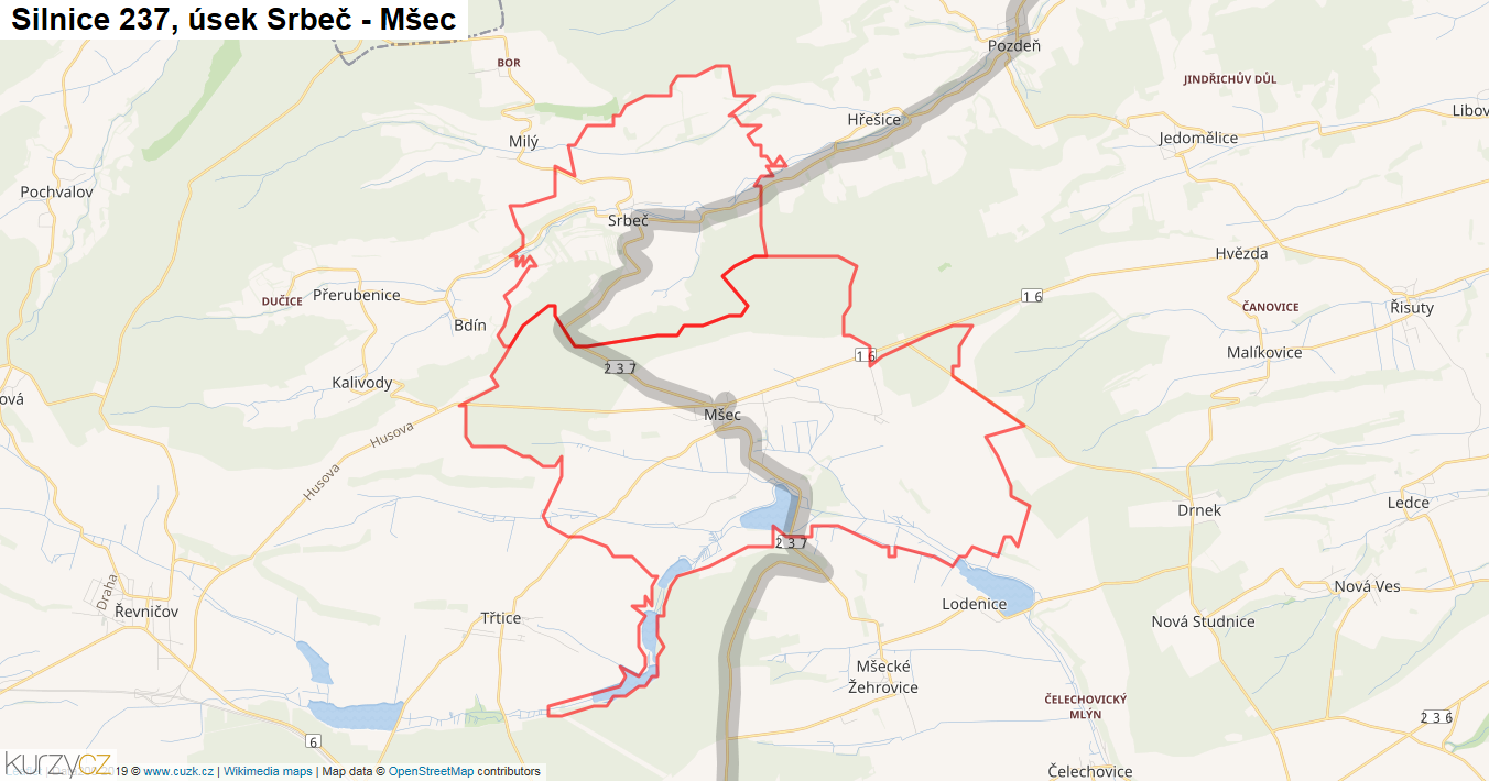 Úsek Srbeč - Mšec, Silnice 237 - Mapa