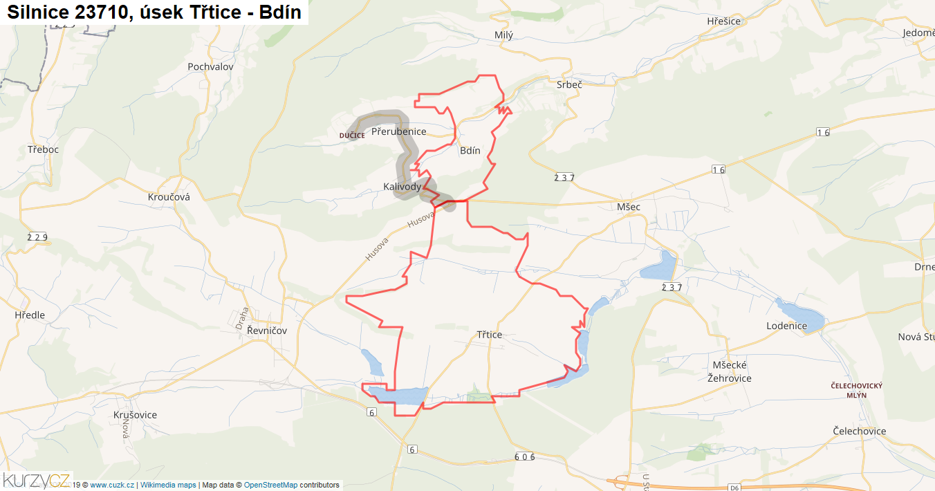 Úsek Třtice - Bdín, Silnice 23710 - Mapa