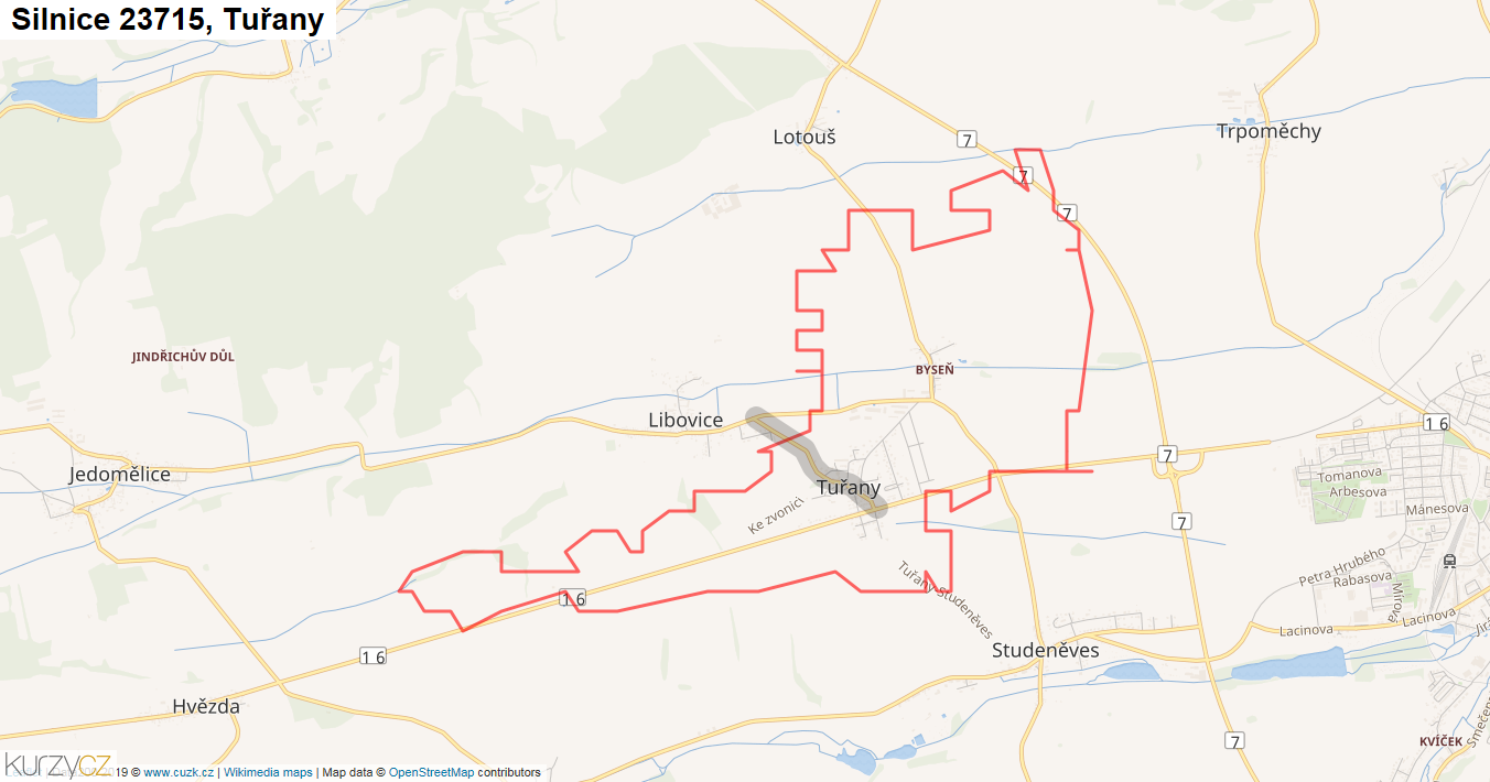 Tuřany, Silnice 23715 - Mapa