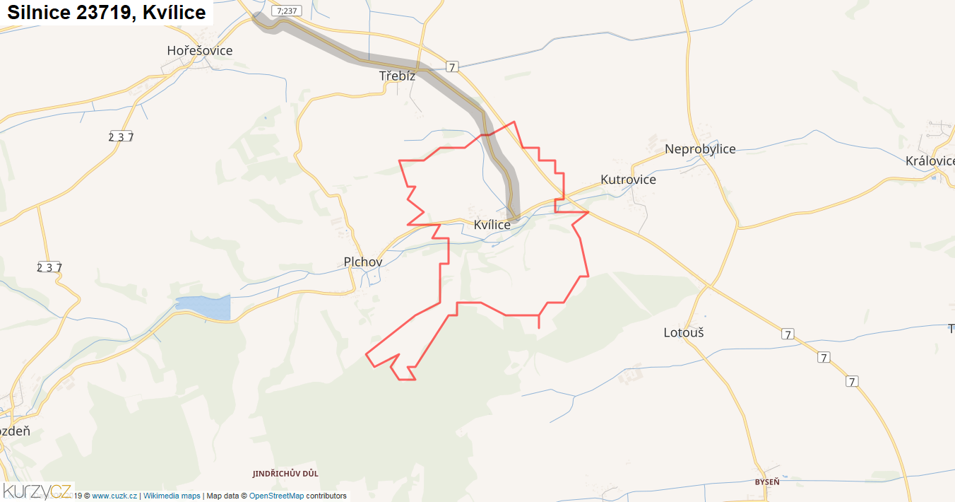 Kvílice, Silnice 23719 - Mapa