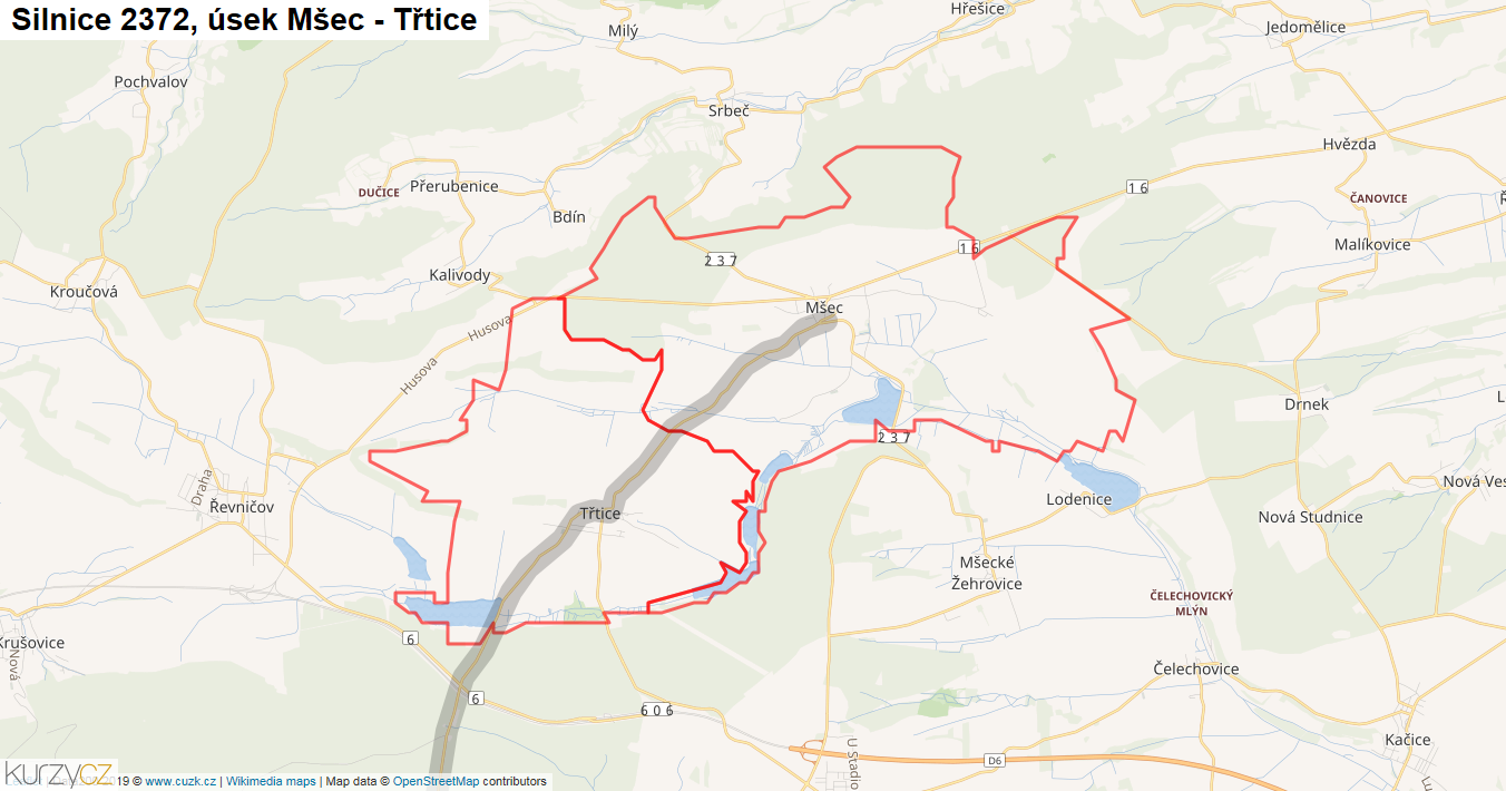 Úsek Mšec - Třtice, Silnice 2372 - Mapa