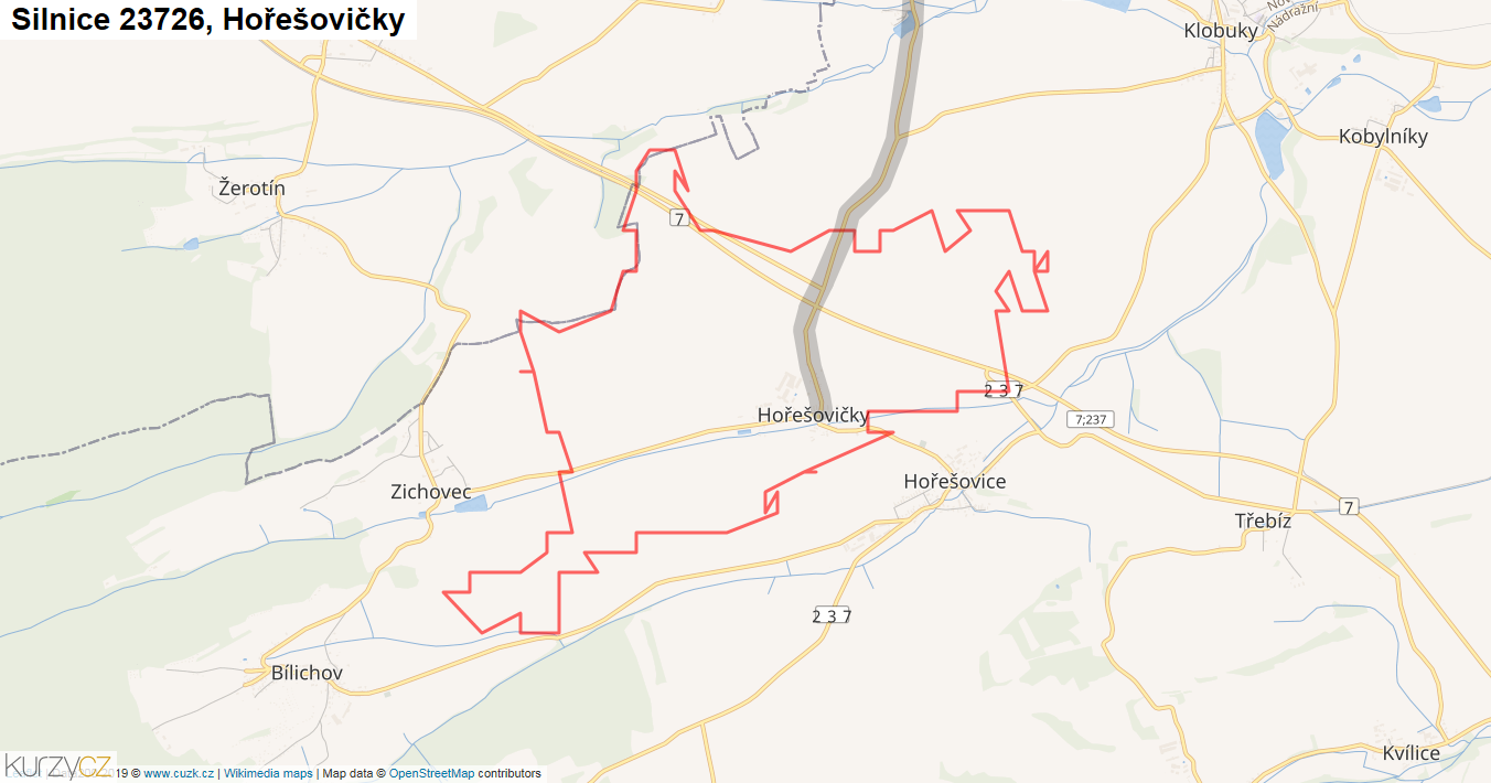 Hořešovičky, Silnice 23726 - Mapa
