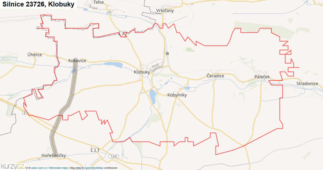 Klobuky, Silnice 23726 - Mapa