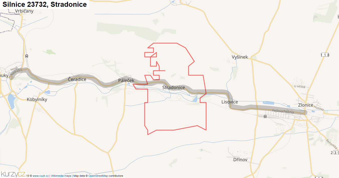 Stradonice, Silnice 23732 - Mapa