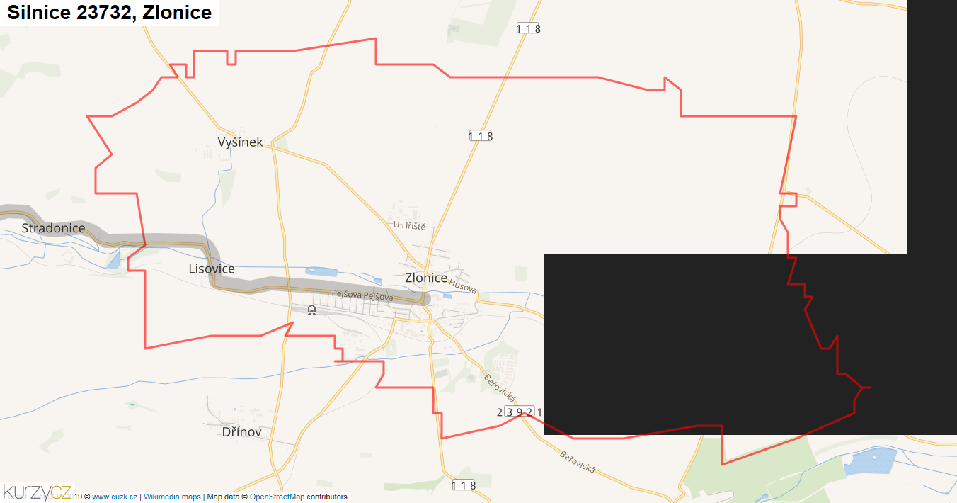Zlonice, Silnice 23732 - Mapa