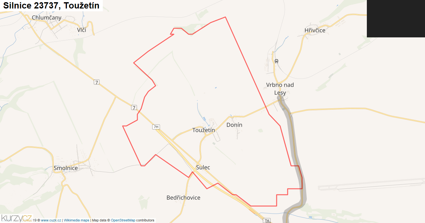 Toužetín, Silnice 23737 - Mapa