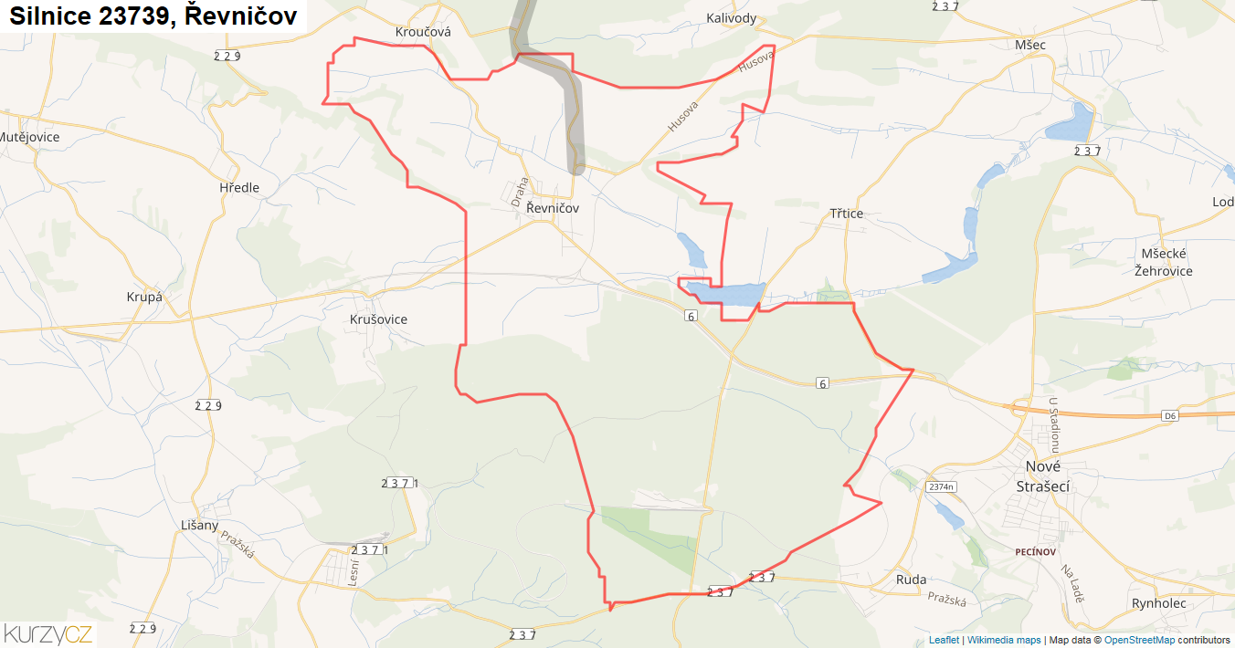 Řevničov, Silnice 23739 - Mapa