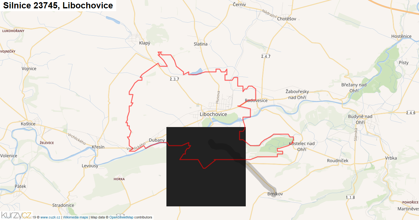 Libochovice, Silnice 23745 - Mapa