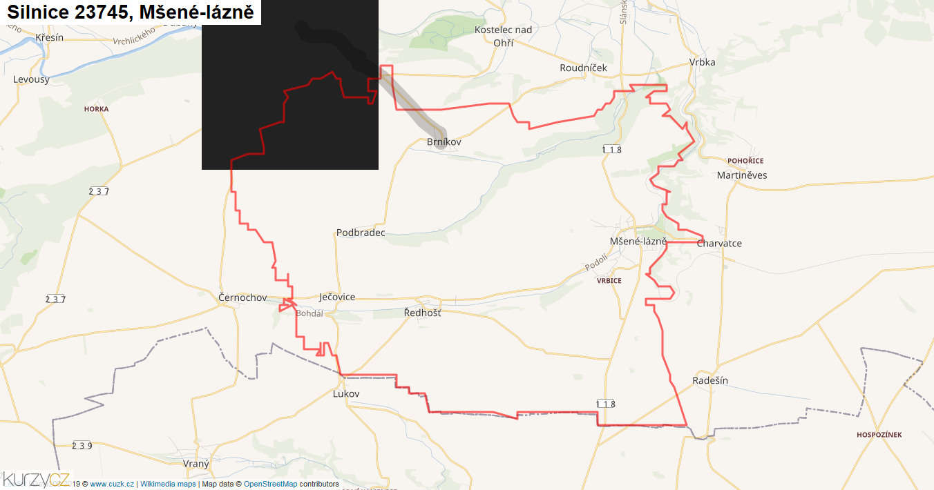 Mšené-lázně, Silnice 23745 - Mapa