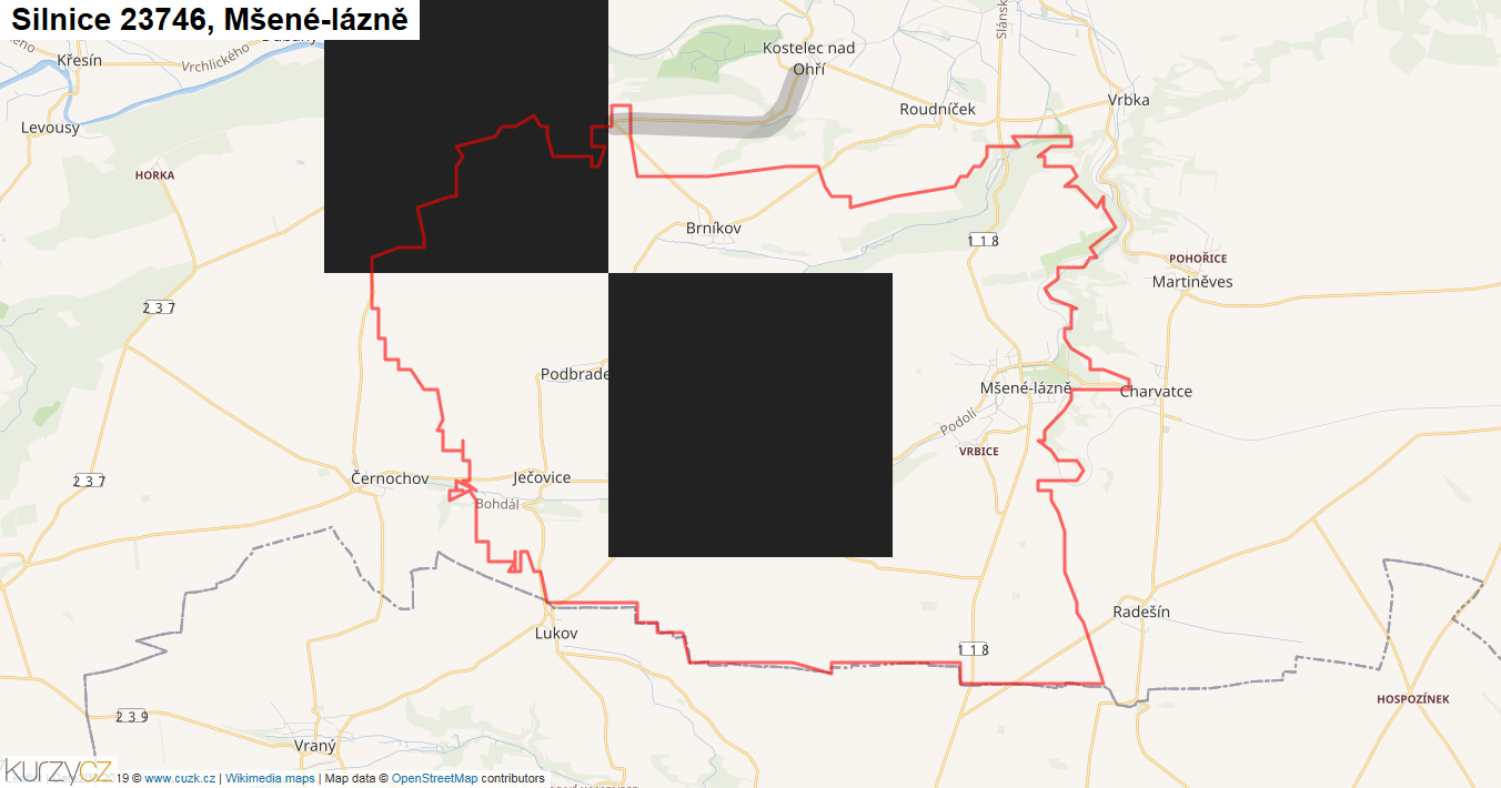 Mšené-lázně, Silnice 23746 - Mapa