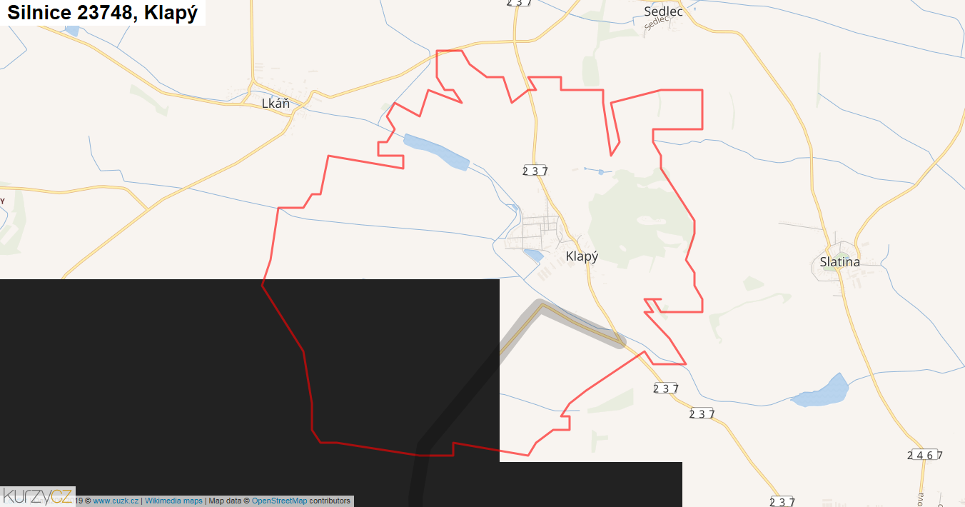 Klapý, Silnice 23748 - Mapa