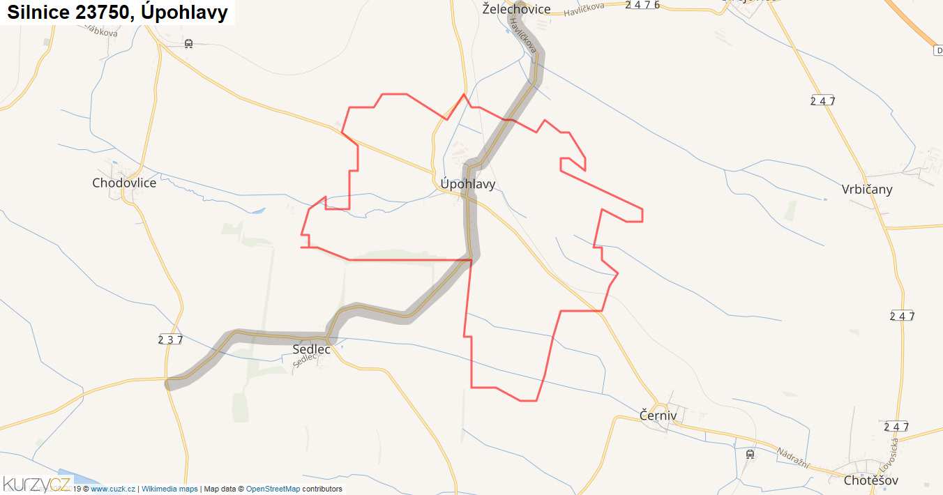 Úpohlavy, Silnice 23750 - Mapa
