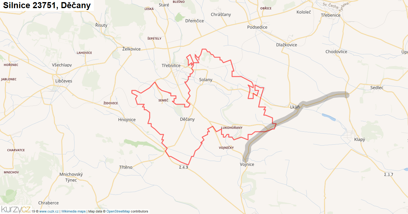 Děčany, Silnice 23751 - Mapa
